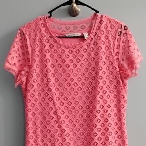 NWOT Isaac Mizrahi Live! Vibrant Pink Lace Short Sleeve Midi Dress Size Small